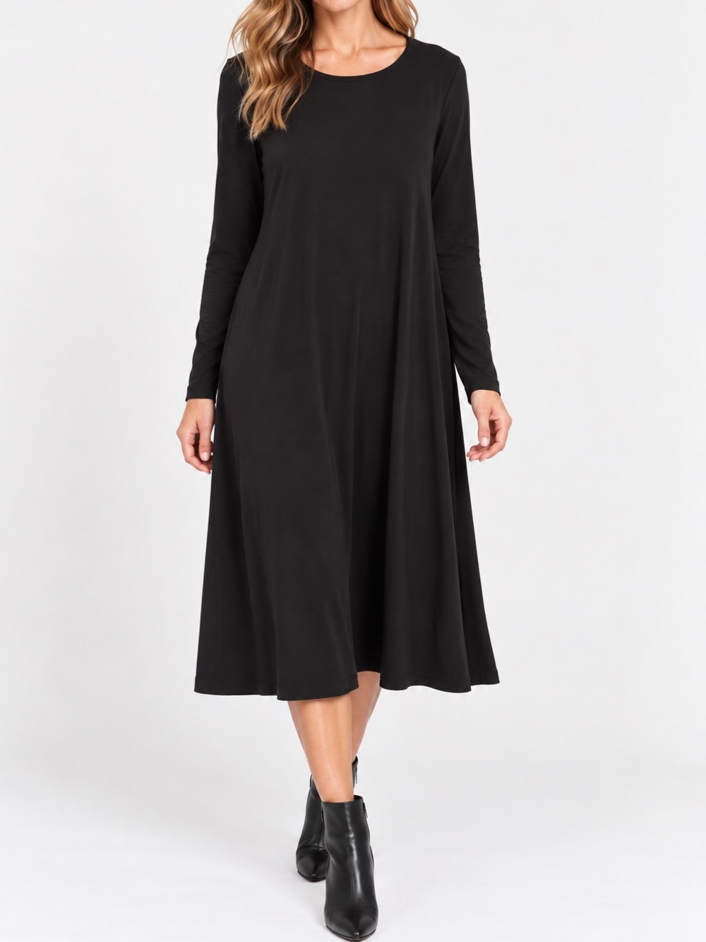 Lillith France Black Midi Dress Long Sleeve Stretch Viscose Size M